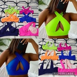 🎀Lot of 6 Shein Sexy Cross Underwire Bikini Swimsuit Top Medium Pink Blue Green